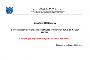 Uzavření OÚ Otmarov - dovolená