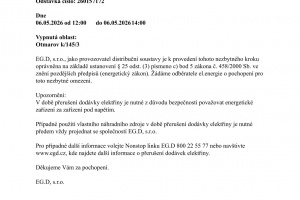 Oznámení o přerušení dodávky elektrické energie - 6.5.2026