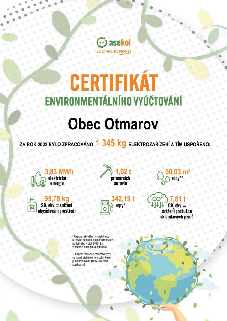 Certifikát Enviromentálního vyúčtování - Otmarov 2022