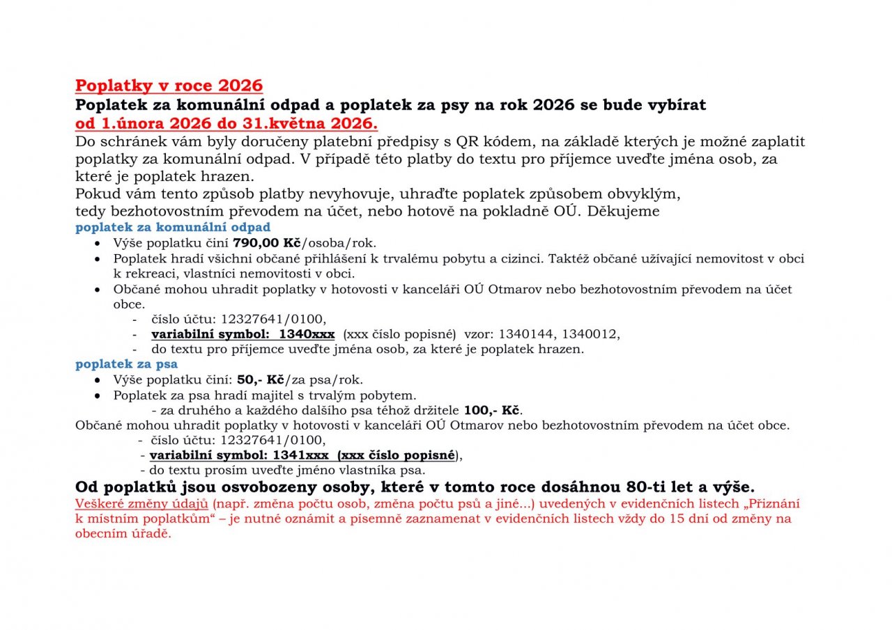 Poplatky v roce 2026- 2 byly doručeny Poplatky v roce 2026- 2 byly doručeny