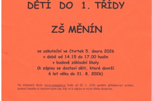 Zápis dětí do 1. třídy - ZŠ Měnín