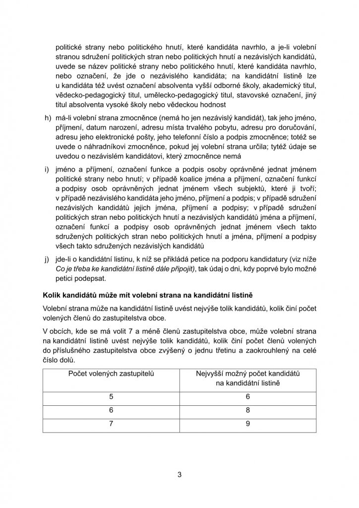 Informace o podmínkách kandidatury ve volbách do zastupitelstev obcí konaných ve dnech 9. a 10. října 2026 (3) Informace o podmínkách kandidatury ve volbách do zastupitelstev obcí konaných ve dnech 9. a 10. října 2026 (3)