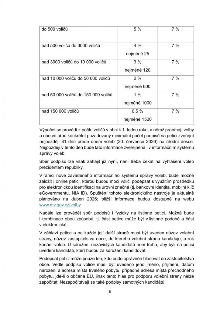 Informace o podmínkách kandidatury ve volbách do zastupitelstev obcí konaných ve dnech 9. a 10. října 2026 (6) Informace o podmínkách kandidatury ve volbách do zastupitelstev obcí konaných ve dnech 9. a 10. října 2026 (6)