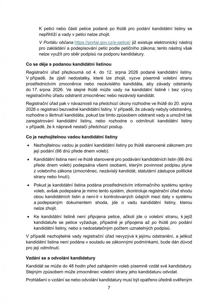 Informace o podmínkách kandidatury ve volbách do zastupitelstev obcí konaných ve dnech 9. a 10. října 2026 (7) Informace o podmínkách kandidatury ve volbách do zastupitelstev obcí konaných ve dnech 9. a 10. října 2026 (7)