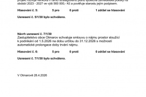 Usnesení ze zasedání Zastupitelstva obce Otmarov - 27.4.2026 (2)