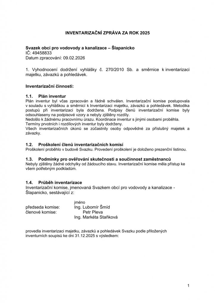 Inventarizační zpráva za rok 2025 (1) Inventarizační zpráva za rok 2025 (1)