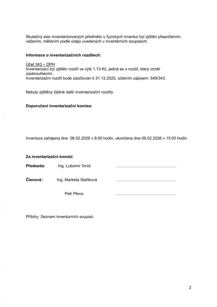 Inventarizační zpráva za rok 2025 (2) Inventarizační zpráva za rok 2025 (2)
