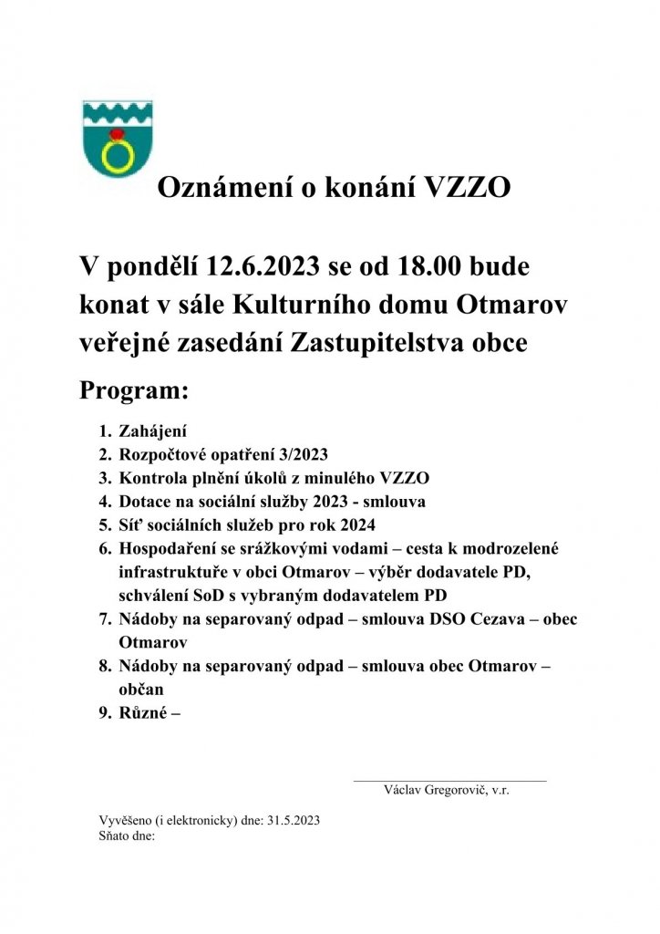 Oznámení VZZO 12.6.2023 Oznámení VZZO 12.6.2023