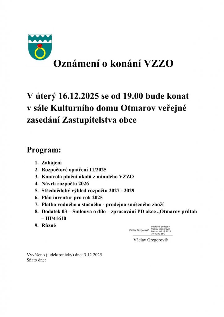 Oznámení VZZO 16.12.2025 Oznámení VZZO 16.12.2025