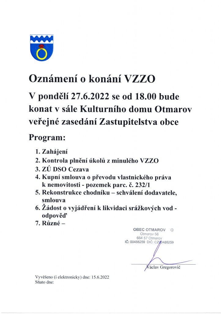 Oznámení VZZO 27.6.2022