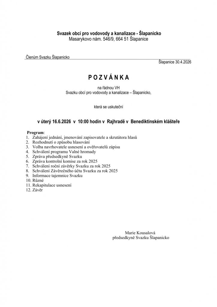 Pozvánka na VH 16.6.2026 Pozvánka na VH 16.6.2026