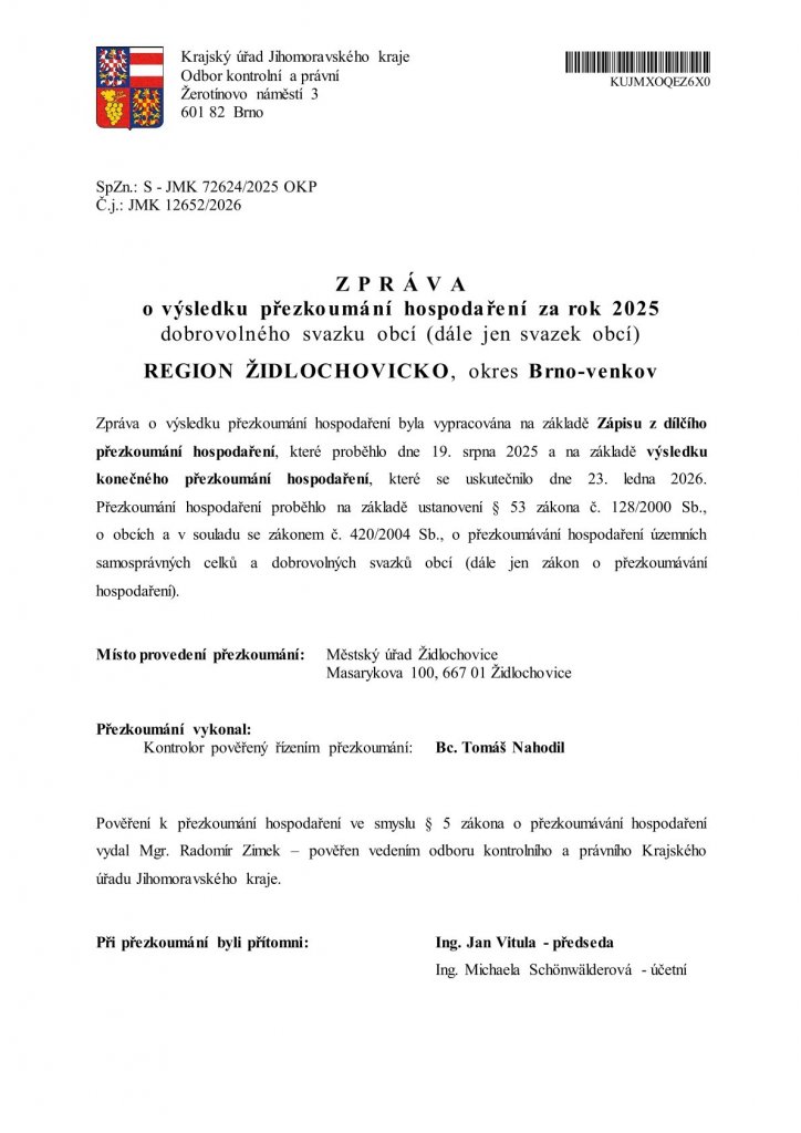 Zápis z přezkoumání hospodaření DSO Region 2025 (1) Zápis z přezkoumání hospodaření DSO Region 2025 (1)
