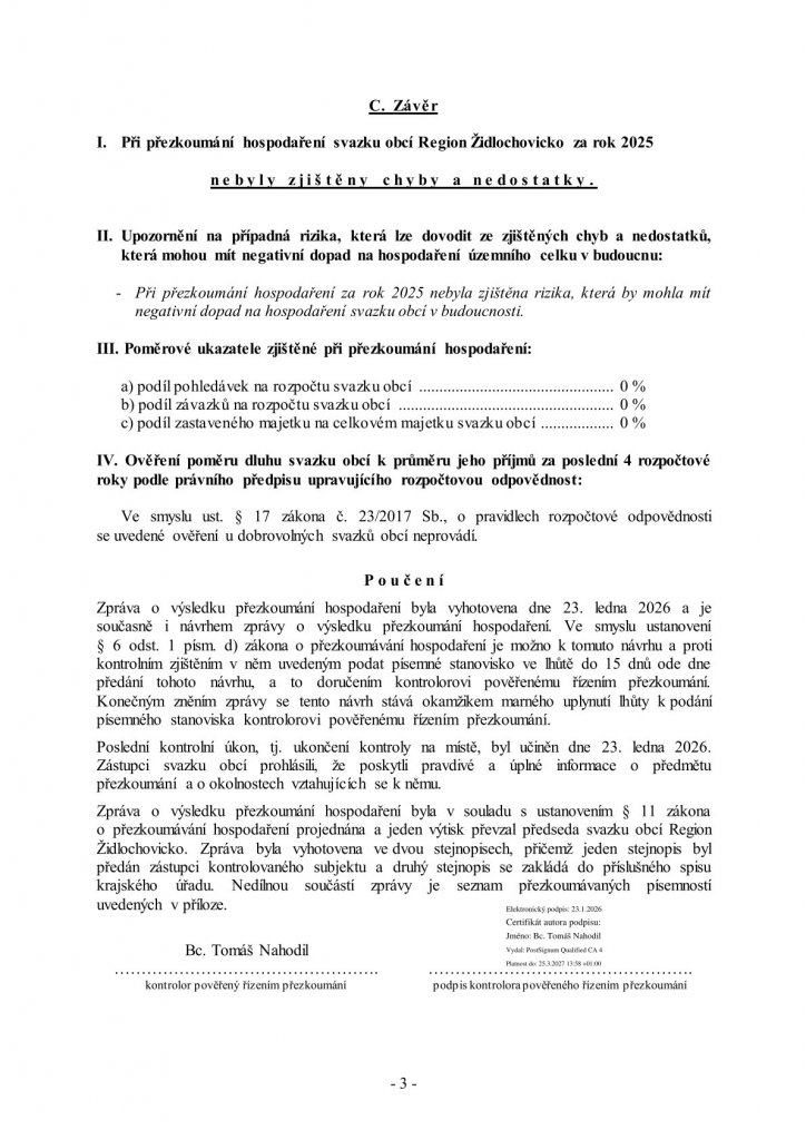 Zápis z přezkoumání hospodaření DSO Region 2025 (3) Zápis z přezkoumání hospodaření DSO Region 2025 (3)